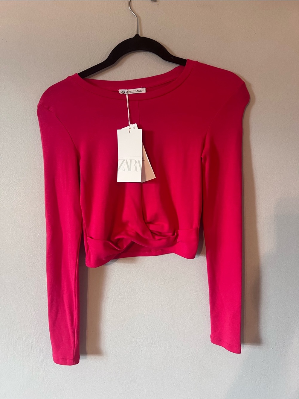 Zara Bright Pink Long Sleeve Twist-Hem Top